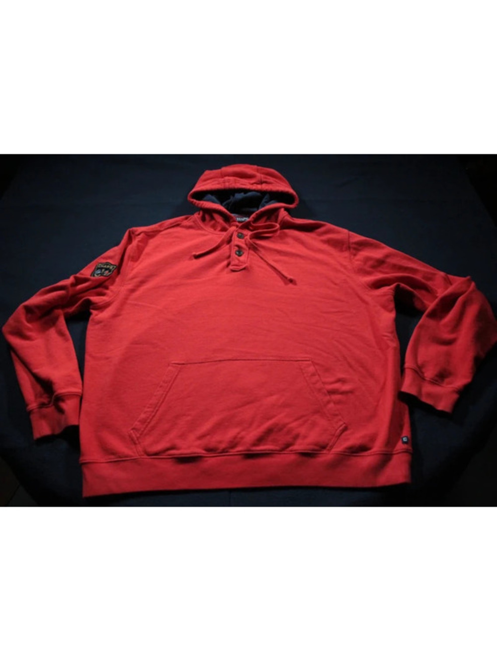 Men's Chaps Red Henley Neck Hooded Sweatshirt Hoodie 2XL